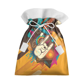 Подарочный 3D мешок с принтом Распальцовка music в Тюмени, 100% полиэстер | Размер: 29*39 см | 70 е | 80 е | вода | горы | жест | звезда | коза | молния | музыка | облака | панк | подкова | радуга | ретро | рога | рок | салют | сердце | ссср