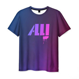 Мужская футболка 3D с принтом ALLJ в Тюмени, 100% полиэфир | прямой крой, круглый вырез горловины, длина до линии бедер | Тематика изображения на принте: allj | music | pop | purple | rap | градиент | клубная музыка. | космос | минимал | музыка | поп | розовое вино | рэп | сузуки | фиолетовый | элджей