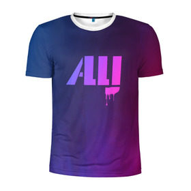 Мужская футболка 3D спортивная с принтом ALLJ в Тюмени, 100% полиэстер с улучшенными характеристиками | приталенный силуэт, круглая горловина, широкие плечи, сужается к линии бедра | allj | music | pop | purple | rap | градиент | клубная музыка. | космос | минимал | музыка | поп | розовое вино | рэп | сузуки | фиолетовый | элджей