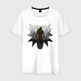 Мужская футболка хлопок с принтом Witcher в Тюмени, 100% хлопок | прямой крой, круглый вырез горловины, длина до линии бедер, слегка спущенное плечо. | gerald | wild hunt | witcher | wolf | ведьмак | волк | дикая охота