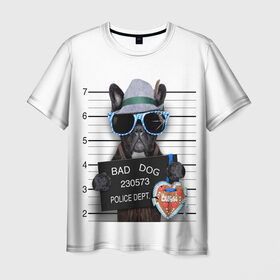 Мужская футболка 3D с принтом BAD DOG в Тюмени, 100% полиэфир | прямой крой, круглый вырез горловины, длина до линии бедер | art | bad dog | преступник | собака