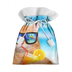 Подарочный 3D мешок с принтом Кот на пляже в Тюмени, 100% полиэстер | Размер: 29*39 см | summer | апельсиновый сок | кот | кот на пляже | коте | котик | котэ | котяра | лето | море | небо | отдых | очки | пляже