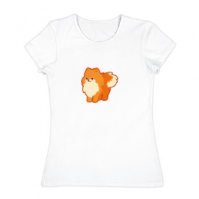 Женская футболка хлопок с принтом ШПИЦ в Тюмени, 100% хлопок | прямой крой, круглый вырез горловины, длина до линии бедер, слегка спущенное плечо | 