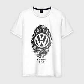 Мужская футболка хлопок с принтом Volkswagen it`s in my DNA в Тюмени, 100% хлопок | прямой крой, круглый вырез горловины, длина до линии бедер, слегка спущенное плечо. | crossover | golf | jetta | polo | sport | volkswagen | авто | автомобиль | вольксваген | жук | знак | лого | машина | седан | символ | спорт | тачка | фолькс ваген | фольксваген | хэтчбек | эмблема