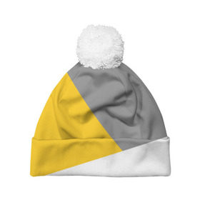 Шапка 3D c помпоном с принтом Серый, желтый, белый-идеальное сочетание! в Тюмени, 100% полиэстер | универсальный размер, печать по всей поверхности изделия | Тематика изображения на принте: 