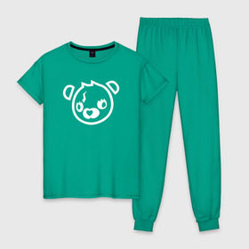 Женская пижама хлопок с принтом Cuddle Bear в Тюмени, 100% хлопок | брюки и футболка прямого кроя, без карманов, на брюках мягкая резинка на поясе и по низу штанин | battle royale | fortnite | lama | батл рояль | лама | медведь | фортнайт