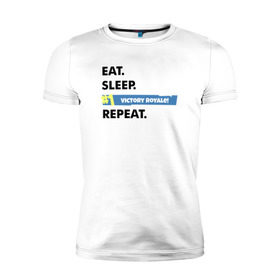 Мужская футболка премиум с принтом Eat Sleep в Тюмени, 92% хлопок, 8% лайкра | приталенный силуэт, круглый вырез ворота, длина до линии бедра, короткий рукав | battle royale | fortnite | lama | батл рояль | лама | фортнайт
