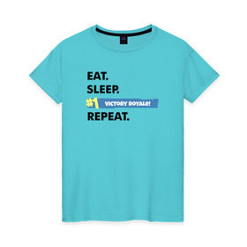 Женская футболка хлопок с принтом Eat Sleep в Тюмени, 100% хлопок | прямой крой, круглый вырез горловины, длина до линии бедер, слегка спущенное плечо | battle royale | fortnite | lama | батл рояль | лама | фортнайт