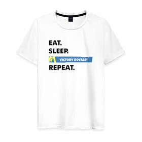 Мужская футболка хлопок с принтом Eat Sleep в Тюмени, 100% хлопок | прямой крой, круглый вырез горловины, длина до линии бедер, слегка спущенное плечо. | battle royale | fortnite | lama | батл рояль | лама | фортнайт