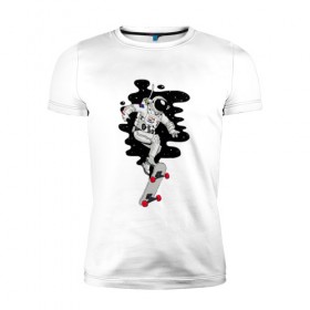 Мужская футболка премиум с принтом Космо скейт в Тюмени, 92% хлопок, 8% лайкра | приталенный силуэт, круглый вырез ворота, длина до линии бедра, короткий рукав | космонавт | космос | скейт