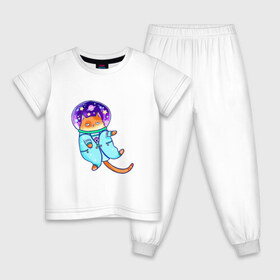 Детская пижама хлопок с принтом Кот и космос в Тюмени, 100% хлопок |  брюки и футболка прямого кроя, без карманов, на брюках мягкая резинка на поясе и по низу штанин
 | звезды | космонавт | космос | кот