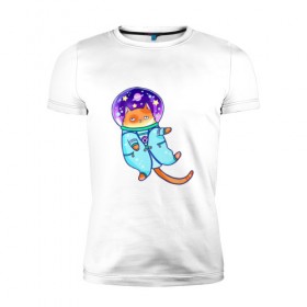Мужская футболка премиум с принтом Кот и космос в Тюмени, 92% хлопок, 8% лайкра | приталенный силуэт, круглый вырез ворота, длина до линии бедра, короткий рукав | звезды | космонавт | космос | кот