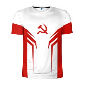 Мужская футболка 3D спортивная с принтом СССР в Тюмени, 100% полиэстер с улучшенными характеристиками | приталенный силуэт, круглая горловина, широкие плечи, сужается к линии бедра | ussr | герб | серп и молот | советский | ссср