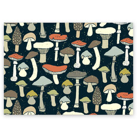 Поздравительная открытка с принтом Загадочный лес в Тюмени, 100% бумага | плотность бумаги 280 г/м2, матовая, на обратной стороне линовка и место для марки
 | грибы | паттерн
