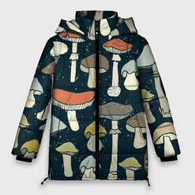 Женская зимняя куртка 3D с принтом Загадочный лес в Тюмени, верх — 100% полиэстер; подкладка — 100% полиэстер; утеплитель — 100% полиэстер | длина ниже бедра, силуэт Оверсайз. Есть воротник-стойка, отстегивающийся капюшон и ветрозащитная планка. 

Боковые карманы с листочкой на кнопках и внутренний карман на молнии | грибы | паттерн