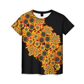 Женская футболка 3D с принтом Славянский орнамент в Тюмени, 100% полиэфир ( синтетическое хлопкоподобное полотно) | прямой крой, круглый вырез горловины, длина до линии бедер | гжель | народный | популярные | промысел | россия | русь | старинный | традиция | узор | хохлома | яркие