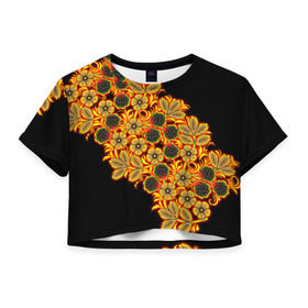 Женская футболка 3D укороченная с принтом Славянский орнамент в Тюмени, 100% полиэстер | круглая горловина, длина футболки до линии талии, рукава с отворотами | гжель | народный | популярные | промысел | россия | русь | старинный | традиция | узор | хохлома | яркие