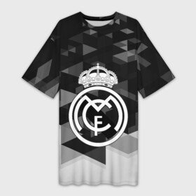 Платье-футболка 3D с принтом FC Real Madrid sport geometry в Тюмени,  |  | abstraction | championship | fc | football | footer | polygon | real madrid | soccer | socker | sport | абстракция | одежда | спорт | спортивный | униформа | футбол | футбольный клуб | чемпионат