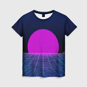 Женская футболка 3D с принтом Солнце в Тюмени, 100% полиэфир ( синтетическое хлопкоподобное полотно) | прямой крой, круглый вырез горловины, длина до линии бедер | 3d | cgi | digital art | music | retro | vaporwave | абстракция | вейпорвейв | геометрия | музыка | ретро