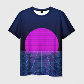 Мужская футболка 3D с принтом Солнце в Тюмени, 100% полиэфир | прямой крой, круглый вырез горловины, длина до линии бедер | Тематика изображения на принте: 3d | cgi | digital art | music | retro | vaporwave | абстракция | вейпорвейв | геометрия | музыка | ретро