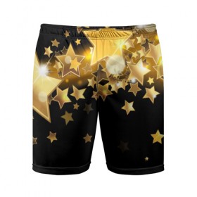 Мужские шорты 3D спортивные с принтом Золотые звездочки в Тюмени,  |  | Тематика изображения на принте: 3d | звездочки | звезды | золото | золотые звездочки | картинка | черный фон