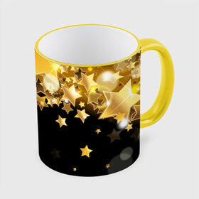 Кружка 3D с принтом Золотые звездочки в Тюмени, керамика | ёмкость 330 мл | 3d | звездочки | звезды | золото | золотые звездочки | картинка | черный фон