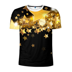 Мужская футболка 3D спортивная с принтом Золотые звездочки в Тюмени, 100% полиэстер с улучшенными характеристиками | приталенный силуэт, круглая горловина, широкие плечи, сужается к линии бедра | 3d | звездочки | звезды | золото | золотые звездочки | картинка | черный фон