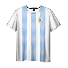 Мужская футболка 3D с принтом Сборная Аргентины в Тюмени, 100% полиэфир | прямой крой, круглый вырез горловины, длина до линии бедер | аргентина | месси | сборная аргентины