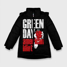 Зимняя куртка для девочек 3D с принтом Green Day American Idiot в Тюмени, ткань верха — 100% полиэстер; подклад — 100% полиэстер, утеплитель — 100% полиэстер. | длина ниже бедра, удлиненная спинка, воротник стойка и отстегивающийся капюшон. Есть боковые карманы с листочкой на кнопках, утяжки по низу изделия и внутренний карман на молнии. 

Предусмотрены светоотражающий принт на спинке, радужный светоотражающий элемент на пуллере молнии и на резинке для утяжки. | green day | punk rock | билли джо армстронг | панк рок