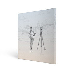 Холст квадратный с принтом Девушка с контроллером в Тюмени, 100% ПВХ |  | surveyor | геодезист | геодезия | кадастр
