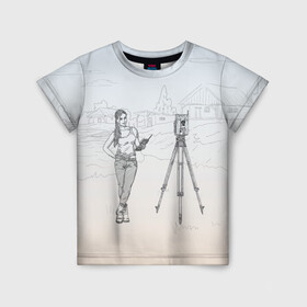 Детская футболка 3D с принтом Девушка с контроллером в Тюмени, 100% гипоаллергенный полиэфир | прямой крой, круглый вырез горловины, длина до линии бедер, чуть спущенное плечо, ткань немного тянется | Тематика изображения на принте: surveyor | геодезист | геодезия | кадастр