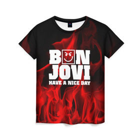 Женская футболка 3D с принтом BON JOVI в Тюмени, 100% полиэфир ( синтетическое хлопкоподобное полотно) | прямой крой, круглый вырез горловины, длина до линии бедер | bon jovi | альтернативный хип хоп | группа | инди поп | музыка | музыкальное произведение | ноты | регги | рок | синти поп