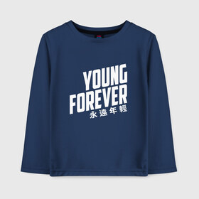 Детский лонгслив хлопок с принтом YOUNG FOREVER в Тюмени, 100% хлопок | круглый вырез горловины, полуприлегающий силуэт, длина до линии бедер | bangtan boys | bts | j hope | jimin | jin | jungkook | k pop | rm | sonyeondan | suga | v | бойз бойс | бойскауты | бтс бенгтан. бангтан | группа | к поп | корейская | пуленепробиваемые | хип хоп