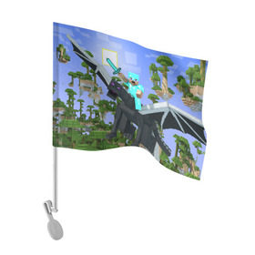 Флаг для автомобиля с принтом Стив среди парящих островов. в Тюмени, 100% полиэстер | Размер: 30*21 см | dragon | minecraft | minekraft | stive | броня | дракон | майнкрафт | меч | стив