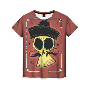 Женская футболка 3D с принтом Dia de los Muertos в Тюмени, 100% полиэфир ( синтетическое хлопкоподобное полотно) | прямой крой, круглый вырез горловины, длина до линии бедер | череп