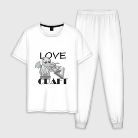Мужская пижама хлопок с принтом Love Craft в Тюмени, 100% хлопок | брюки и футболка прямого кроя, без карманов, на брюках мягкая резинка на поясе и по низу штанин
 | love craft | lovecraft | ктулху | лавкрафт