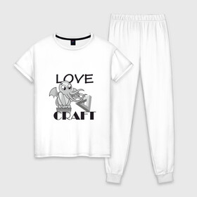 Женская пижама хлопок с принтом Love Craft в Тюмени, 100% хлопок | брюки и футболка прямого кроя, без карманов, на брюках мягкая резинка на поясе и по низу штанин | love craft | lovecraft | ктулху | лавкрафт