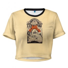 Женская футболка 3D укороченная с принтом Led Zeppelin Vintage в Тюмени, 100% полиэстер | круглая горловина, длина футболки до линии талии, рукава с отворотами | 