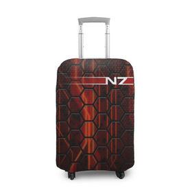 Чехол для чемодана 3D с принтом N7 в Тюмени, 86% полиэфир, 14% спандекс | двустороннее нанесение принта, прорези для ручек и колес | abstract | game | geometry | logo | n7 | texture | абстракция | броня | геометрия | игра | костюм | лого | логотип | масс эффект | н7 | соты | стальная броня | шепард