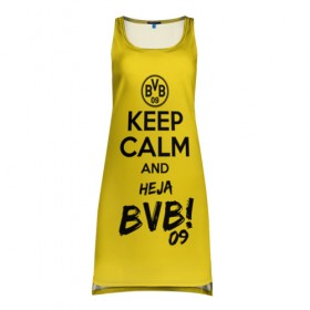 Платье-майка 3D с принтом Keep calm and Heja BVB в Тюмени, 100% полиэстер | полуприлегающий силуэт, широкие бретели, круглый вырез горловины, удлиненный подол сзади. | 09 | bvb | calm | heja | keep | боруссия | германия | дортмунд | клуб | сохраняй | спокойствие | фк | футбол | футбольный