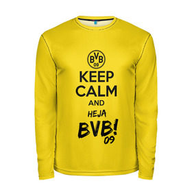 Мужской лонгслив 3D с принтом Keep calm and Heja BVB в Тюмени, 100% полиэстер | длинные рукава, круглый вырез горловины, полуприлегающий силуэт | 09 | bvb | calm | heja | keep | боруссия | германия | дортмунд | клуб | сохраняй | спокойствие | фк | футбол | футбольный