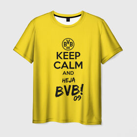 Мужская футболка 3D с принтом Keep calm and Heja BVB в Тюмени, 100% полиэфир | прямой крой, круглый вырез горловины, длина до линии бедер | 09 | bvb | calm | heja | keep | боруссия | германия | дортмунд | клуб | сохраняй | спокойствие | фк | футбол | футбольный