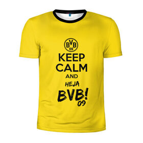 Мужская футболка 3D спортивная с принтом Keep calm and Heja BVB в Тюмени, 100% полиэстер с улучшенными характеристиками | приталенный силуэт, круглая горловина, широкие плечи, сужается к линии бедра | 09 | bvb | calm | heja | keep | боруссия | германия | дортмунд | клуб | сохраняй | спокойствие | фк | футбол | футбольный