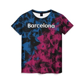 Женская футболка 3D с принтом ФК Барселона в Тюмени, 100% полиэфир ( синтетическое хлопкоподобное полотно) | прямой крой, круглый вырез горловины, длина до линии бедер | игра | испания | каталония | красный | лига | мяч | сборная | синий | форма | футбол | чемпион | черный