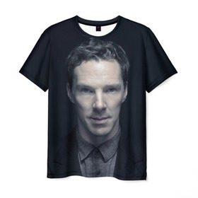 Мужская футболка 3D с принтом Cumberbatch в Тюмени, 100% полиэфир | прямой крой, круглый вырез горловины, длина до линии бедер | benedict | cumberbatch | sherlock | бенедикт | камбербатч | шерлок