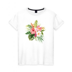 Женская футболка хлопок с принтом Букет цветов в Тюмени, 100% хлопок | прямой крой, круглый вырез горловины, длина до линии бедер, слегка спущенное плечо | цветы