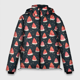 Мужская зимняя куртка 3D с принтом Tropical melon dark в Тюмени, верх — 100% полиэстер; подкладка — 100% полиэстер; утеплитель — 100% полиэстер | длина ниже бедра, свободный силуэт Оверсайз. Есть воротник-стойка, отстегивающийся капюшон и ветрозащитная планка. 

Боковые карманы с листочкой на кнопках и внутренний карман на молнии. | арбуз