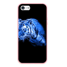 Чехол для iPhone 5/5S матовый с принтом Синий тигр в Тюмени, Силикон | Область печати: задняя сторона чехла, без боковых панелей | tiger | большая кошка | огонь | пламя | тигр | хищник