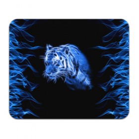 Коврик прямоугольный с принтом Синий тигр в Тюмени, натуральный каучук | размер 230 х 185 мм; запечатка лицевой стороны | Тематика изображения на принте: tiger | большая кошка | огонь | пламя | тигр | хищник