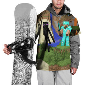 Накидка на куртку 3D с принтом Стив и эндермен. в Тюмени, 100% полиэстер |  | minecraft | minekraft | stive | майнкрафт | меч | стив